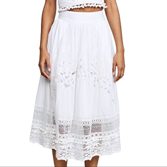 🥳HP Place Nationale x Free People Baleine Lg White Crocheted Lace Midi Skirt - Picture 9 of 9